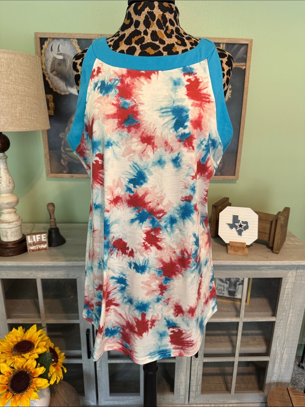 Crazy Train Blue-Red Tie-Dye Sleeveless Tank NWT SZ-XL